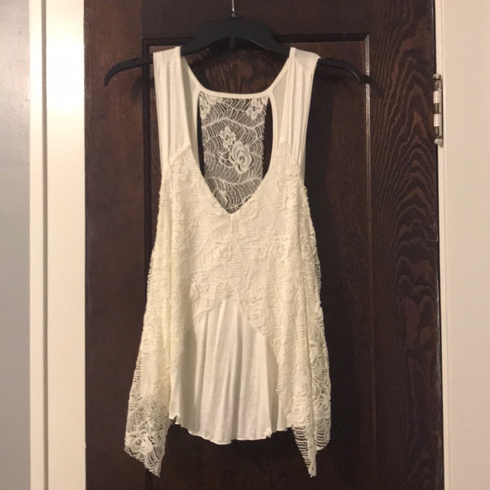 Lace back white tank NEVER WORN no tags